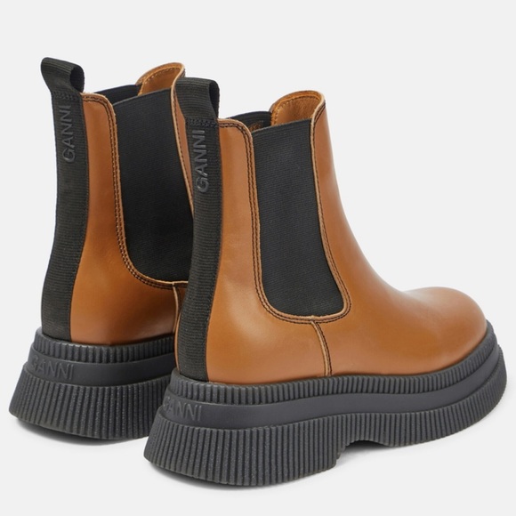 Ganni Creepers Chelsea Tan Ankle Boots in Tiger’s Eye 👁️ 🐅 - Picture 3 of 12